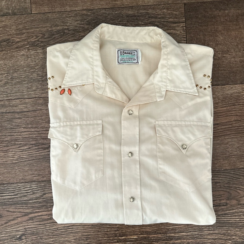 VINTAGE 70s H BAR C WESTERN SHIRT PEARL SNAP STUDDED YOKE LONG SLEEVE MEN M/L